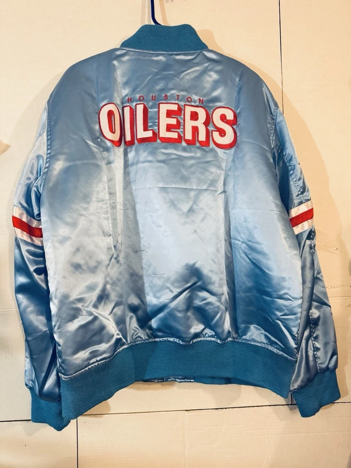 Chaqueta de bombardero Houston Oilers azul claro satinado para hombre talla XL NUEVA CON ETIQUETAS🔥 Foto 2 de 4