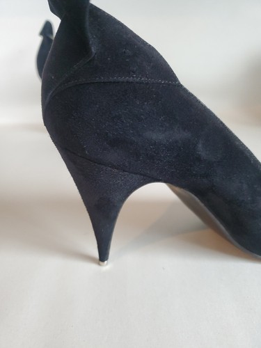 Vintage Maud Frizon Size 37 Paris Black Suede High Heel Pumps Jewel Wing Heel - Picture 3 of 16