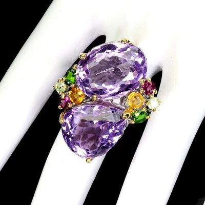 Gemsporium 925 Sterling Silber Ring Amethyst Citrin Handarbeit Größe 8 - Bild 1 von 4