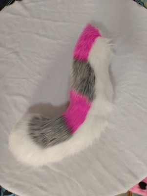 Large Pink White And Gray Cat Fursuit Tail