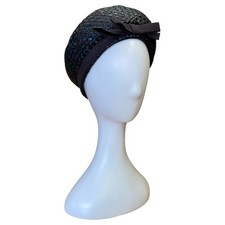 1960s Navy Blue Straw Pillbox Hat Union Made Vintage Church Cocktail Hat