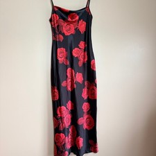 Bebe Y2K Red Rose Floral Satin Cowl Neck Spaghetti Strap Maxi Slip Dress XS