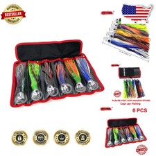 6pc 9" Big Game Trolling Lures - Mixed Colors, Metal/Plastic, Offshore Fishing