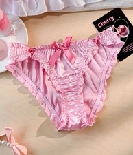 🎀Sexy Pink Satin Frilly Panties Kawaii Lingerie Knickers silky size XL UK 16-18