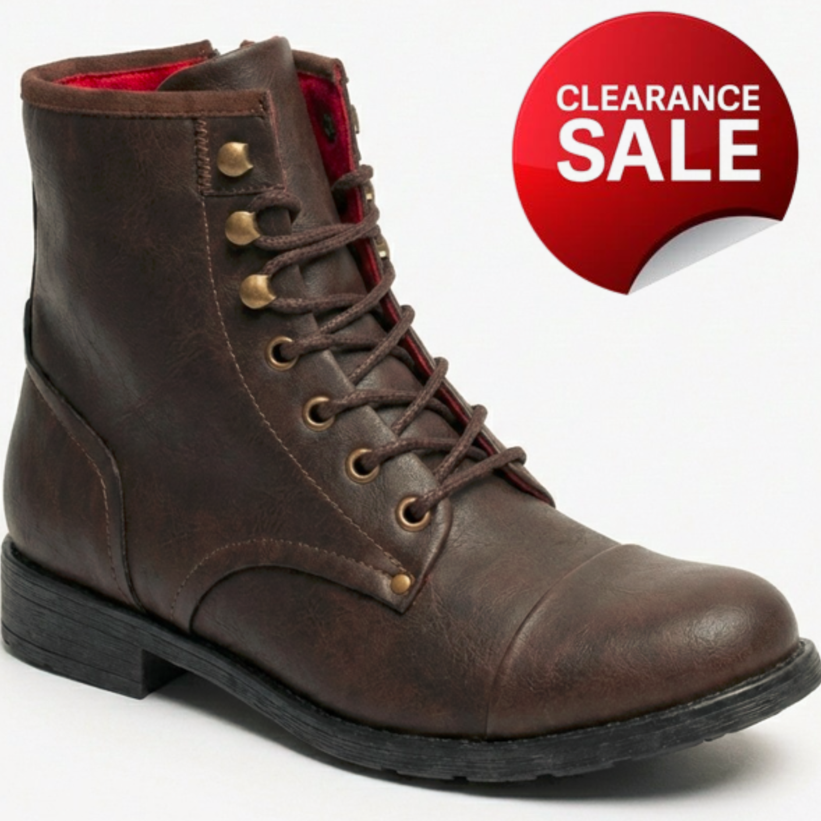 60% OFF Mens Ankle Boots Brown Lace Up Combat High Top Faux Leather Boots Size