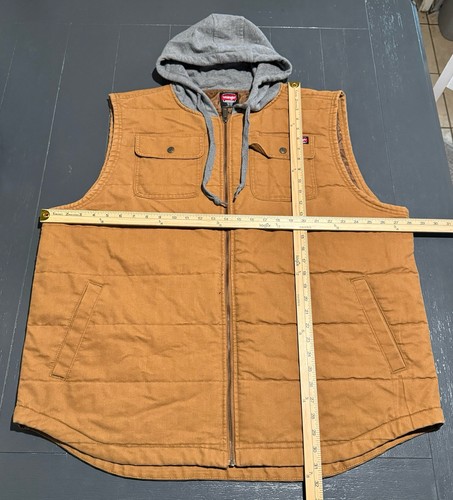Wrangler Hooded Workwear Vest Mens 3XL 54-56 Quilted Full Zip Canvas Tan - Picture 3 of 9