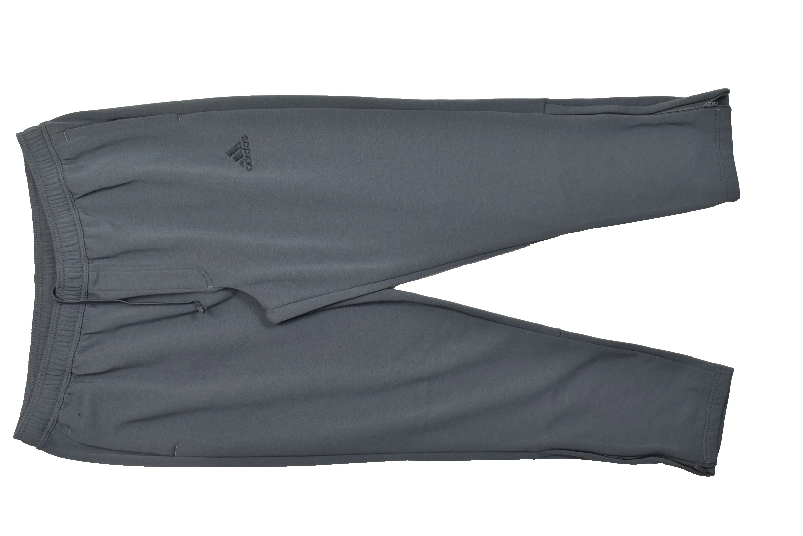 Adidas Mens 2XL Charcoal Grey Tapered Fleece Joggers Ankle Zips 100% Polyester