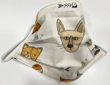 Beige w/ Cat Print Handmade Adult Face Mask Reuseable Reversible 100 Cotton