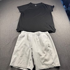 Athletic Works Girls Black T-Shirt and Grey Shorts Activewear Set Size L 10-12