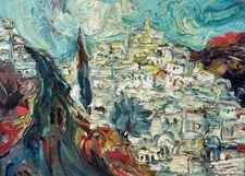 Mid-Century Vintage Original Oil Painting with Heavy Impasto — Cityscape