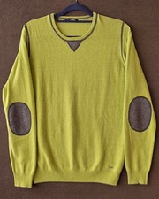 Gas Mens Wool Blend Elbow Patch Sweater Lime Green Size S