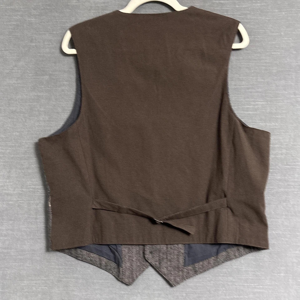 Merona Vest Large Slim Fit Brown Gray Herringbone Tweed Waistcoat Classic Preppy - Image 2 of 4