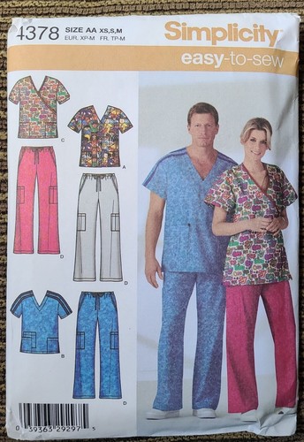 Uncut 2005 Simplicity #4378 Sewing Pattern Unisex Scrubs Uniforms Size AA XS S M - Picture 1 of 4