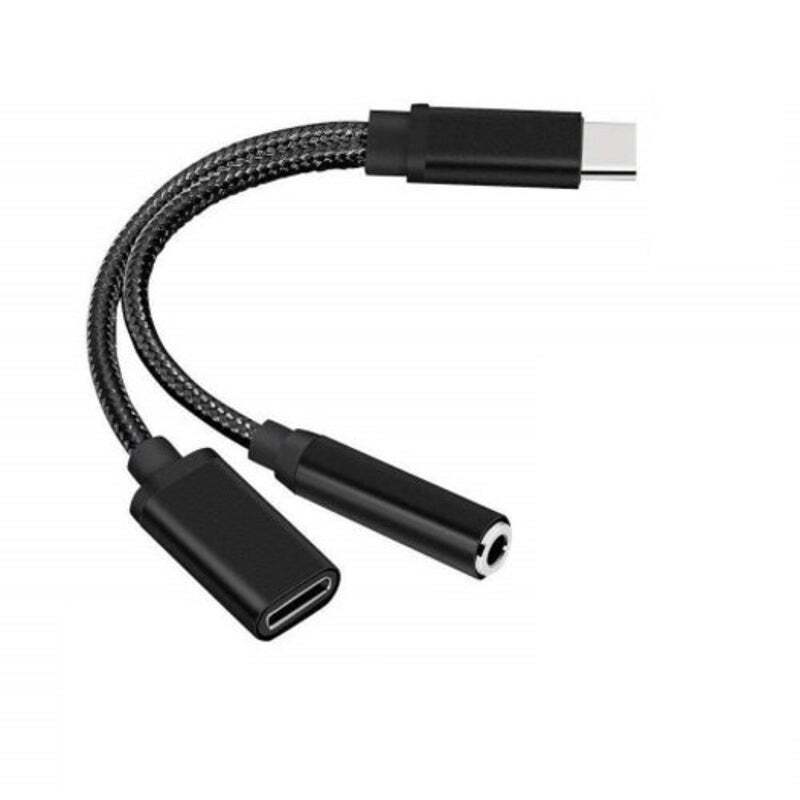 2 In 1 Type C To 3.5 Mm Chargerheadphone Adapter Cable Black audio Cables & Adap
