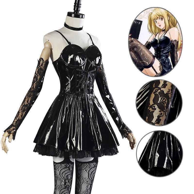 Black Strap Gothic Leather Dress Death Note Misa Amane Halloween Cosplay  Costume