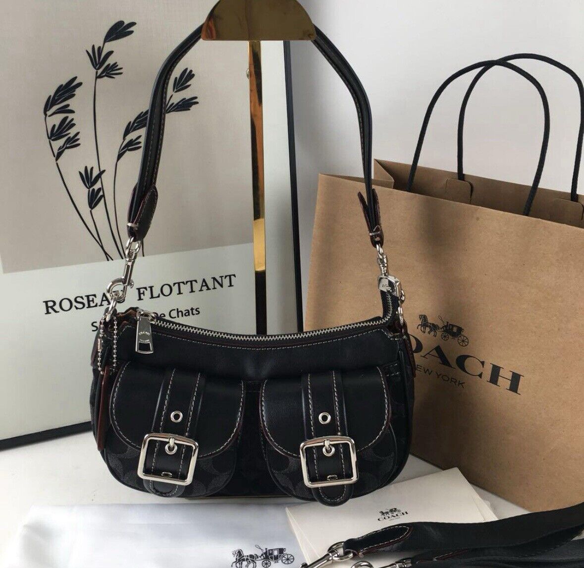 COACH Ashton Baguette In Signature Denim black CQ184 Crossbody Outlet New COACH Ashton Baguette In Signature Denim black CQ184 Crossbody Outlet New