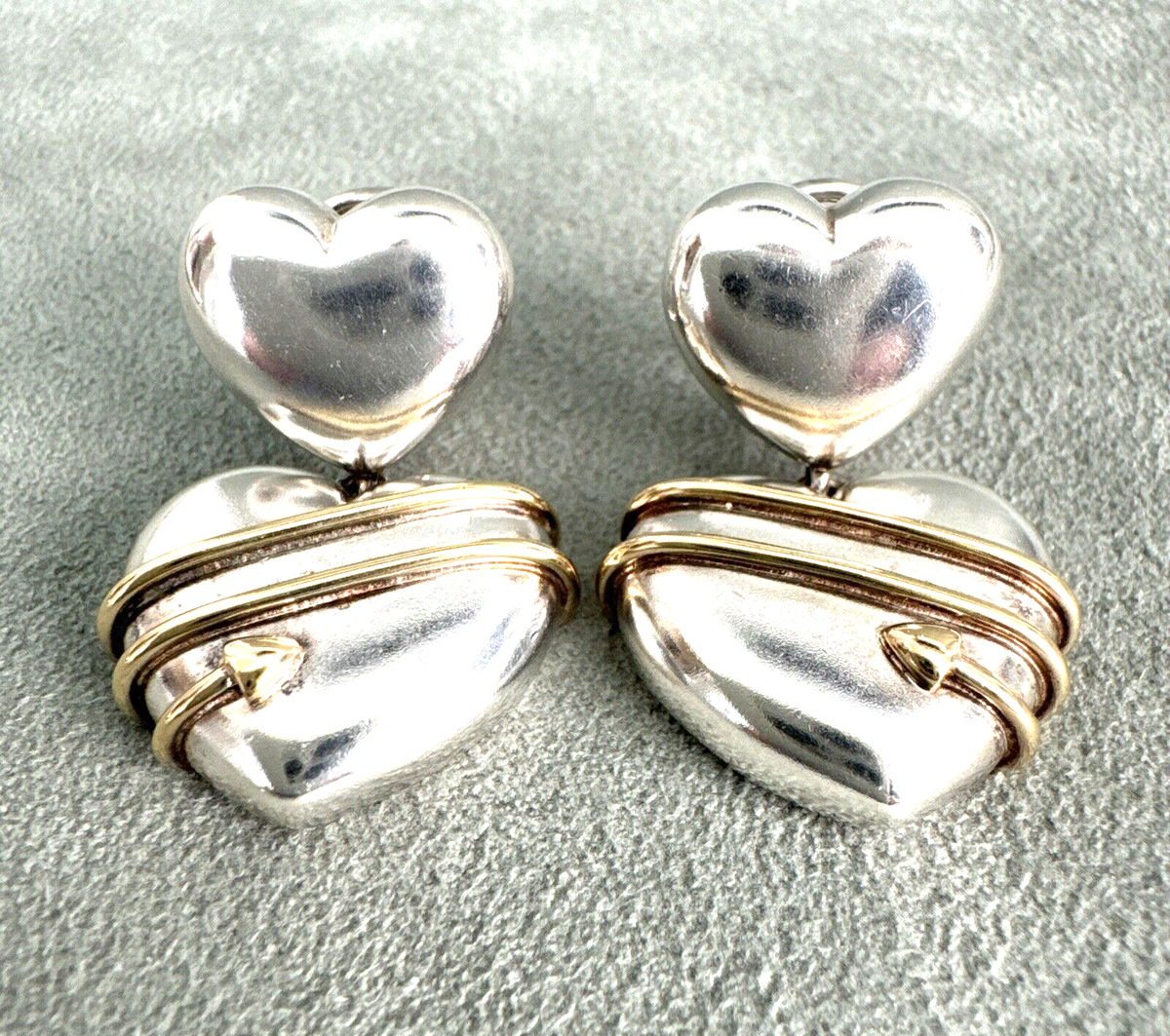 Vintage 1994 Tiffany & Co Heart Earrings Sterling Silver 18K Vintage 1994 Tiffany & Co Heart Earrings Sterling Silver 18K