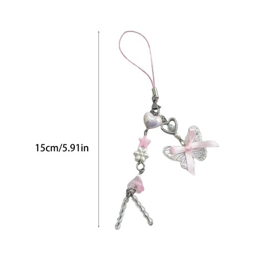 Butterfly Pendant Phone Cord for Ladies Colorful Beaded Keychain Bag Accessory - Zdjęcie 8 z 8