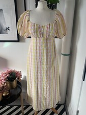 Nasty Gal pink, yellow & white gingham seersucker cut out maxi dress
