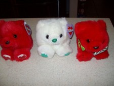 Lot of 3 Swibco Puffkins Bears Patty Kisses Jangles 1994 Bean Bags Plush w Tags