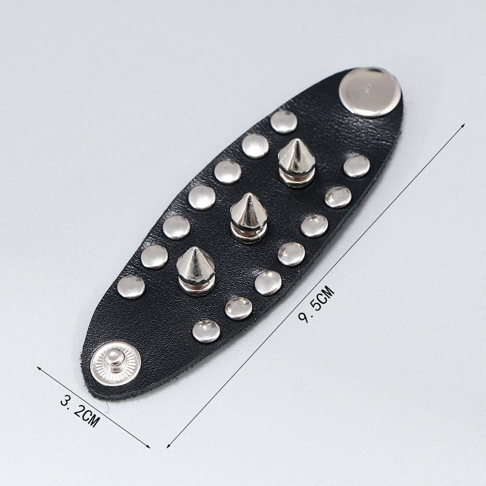 Man Woman Punk Rivet Spike Black Leather Band Ring 3.2cm Wide 9.5cm - Image 3 of 4