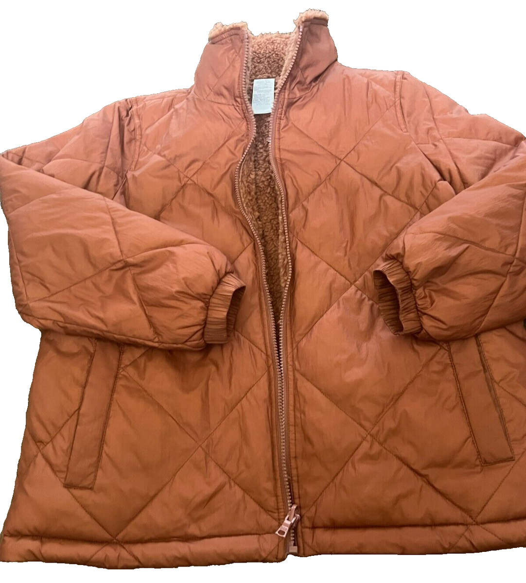 Madewell Puffer Jacket womens size small Crew sherpa lined coat jcrew  orange - Main Image