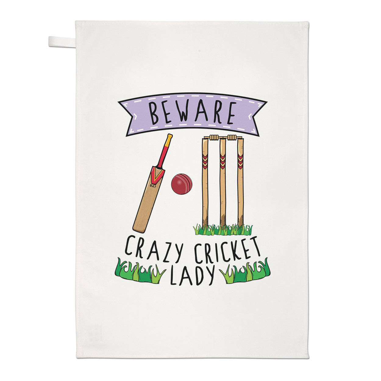 Beware Crazy Cricket Lady Tea Towel Dish Cloth - Funny Sport