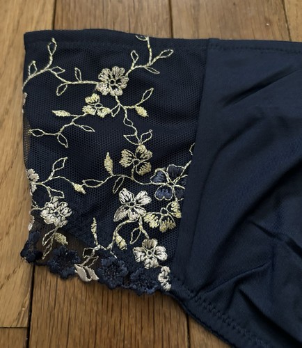 Plus Size 22/24 Lane Bryant Cacique Thong Navy Blue Lace Embroidered Panty Sexy - Picture 3 of 6