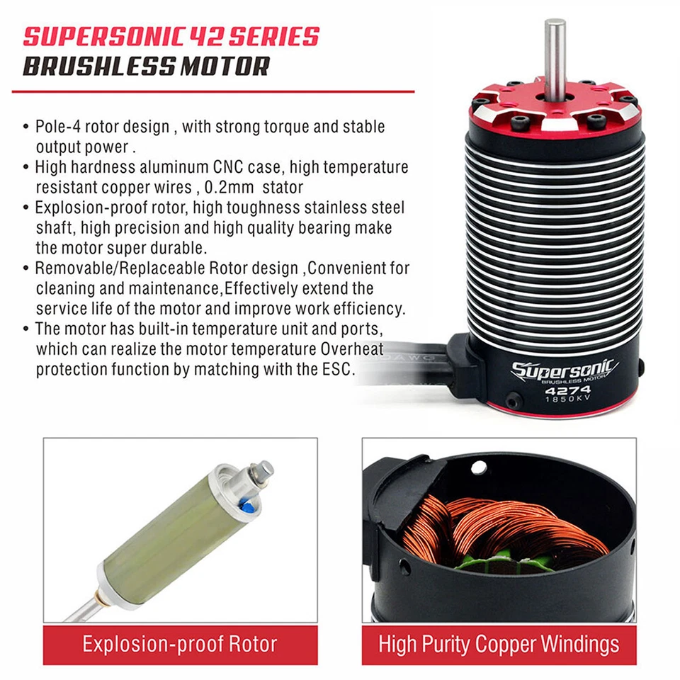 Surpass Hobby Supersonic V2 Brushless Motor 1030KV-2500KV for 1/8 1/7 RC Car - Image 4 of 4