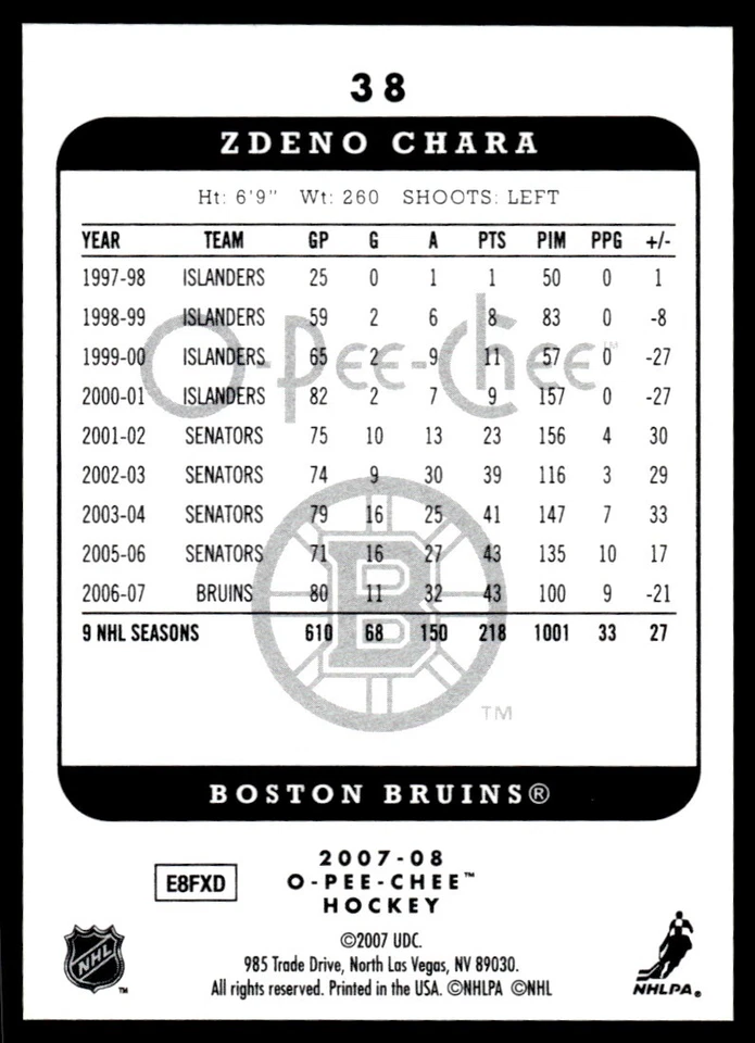 2007-08 O-Pee-Chee MICROMOTION Zdeno Chara Boston Bruins #38 R35 - Image 2 of 2