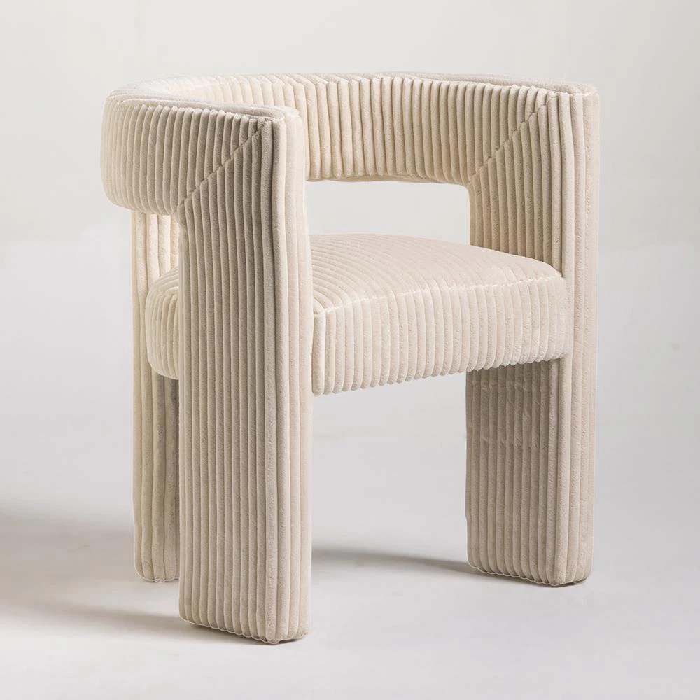 Cadiz Accent Chair 3 Legged Corduroy Ivory Fabric Curved Backrest
