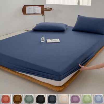 Cotton Fitted Bed Sheet with Elastic Band Non-Slip Adjustable Mattress Covers