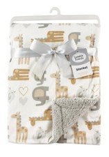 Luvable Friends Blanket Neutral Safari Elephant Bird Giraffe Gray Beige Sherpa