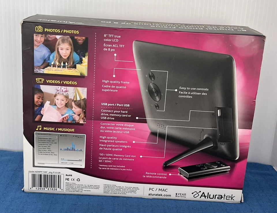 Digital Photo Picture Frame 8" Aluratek PC/Mac 2GB TFT LCD • HOLLAND AMERICA - Image 2 of 3