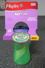 NOS Playtex Anytime- Spill Proof Spoutless Cup- Click & Twist- 9 oz- 12m+ Green