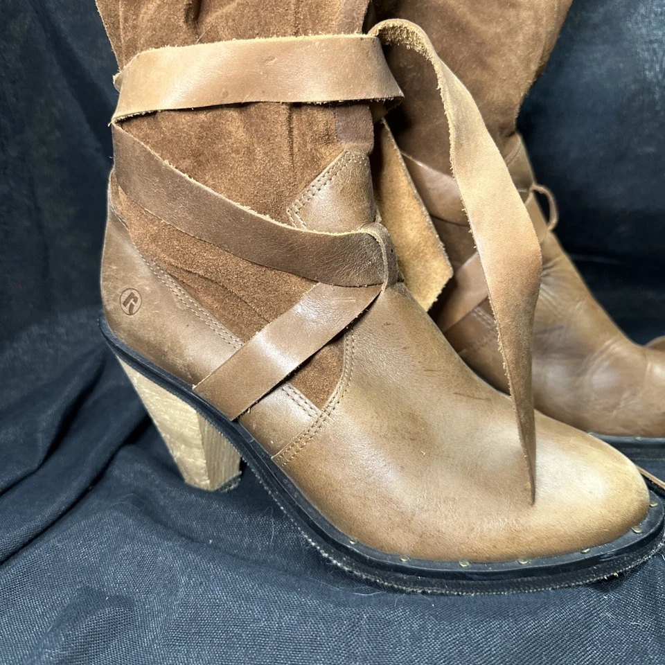 Botas Report FLORA tamaño medio pantorrilla cuero y cordones envolventes de madera Foto 2 de 4