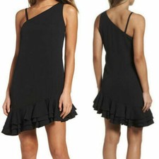ALI & JAY ~ Black Chiffon Asymmetric Ruffle Hem Shift Party Dress S NEW $128