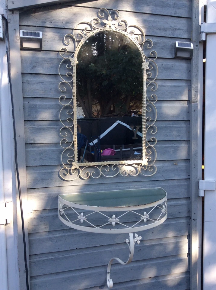 Vintage 1950s Wrought Iron Telephone Table with Matching Mirror - Cash Only - Image 2 of 4