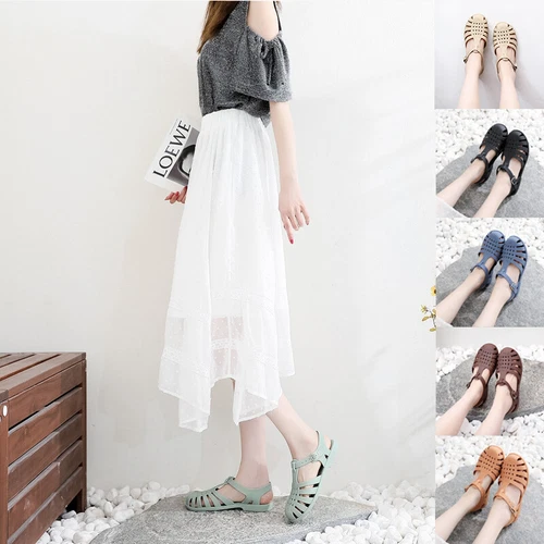 Ladies Retro Flat Jelly Sandals Wrap Summer Casual Beach Shoes - Picture 9 of 28