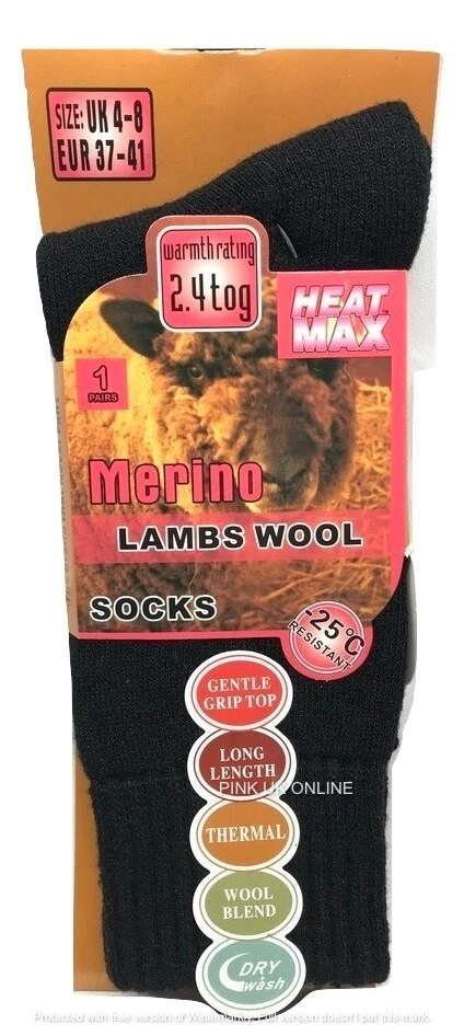 Black 3 Pair Ladies Warm Merino Lamb Wool Thermal Socks Outdoor Thick Heavy Duty - Image 2 of 3