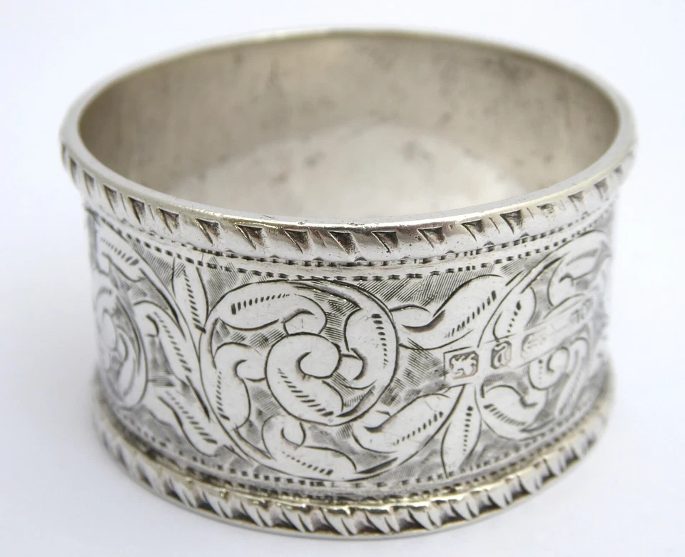 Antique 1898 Hallmarked Sterling Silver Napkin Ring HET Monogram Minshull - image 4 of 4