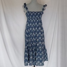 Nectar Women's Small Blue Floral Smock Strappy Ruffle Sleeve Midi Summer Dress