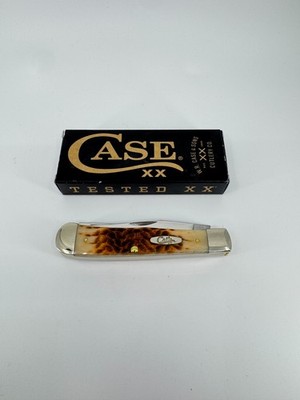 Case 00164 Peach Seed Jig Amber Bone Trapper Pocket Knife for sale