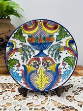 Vtg - French Art Pottery Floral Pot Plate Hand colored Antheor Mac B- 9”