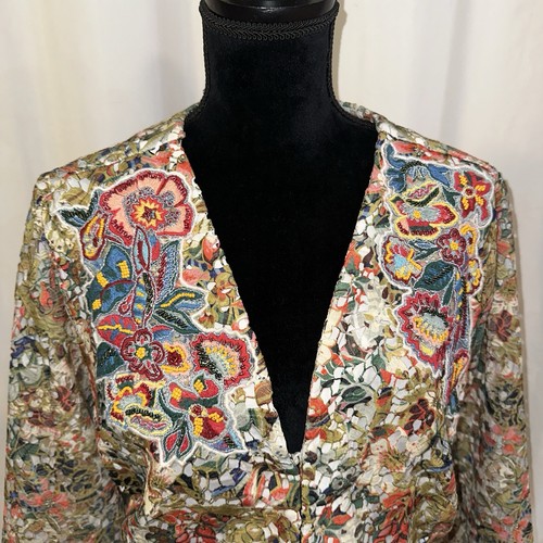 SOFT SURROUNDINGS Ariege Peplum Jacket XL Beaded Floral Embroidery Artsy Details - Picture 4 of 16