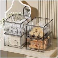 4 Pack Clear Stackable Storage Drawer, Acrylic Drawer, Cosmetic Organizer, Pl...