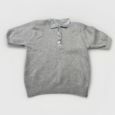 Vintage Jacqueline Lambswool Angora Knit Polo Sweater Gray Satin Collar 80s M