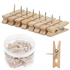 50 PCS Push Pin with Wooden Clips, Durable 3.5cm x 0.7cm x 1cm,