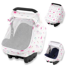 Baby Car Seat Cover, Breathable Car Seat Canopy, Mesh Window, Pink