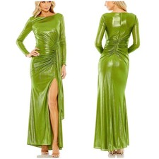 Mac Duggal NWT Metallic Formal Long Sleeve Evening Dress Apple Green Size 6